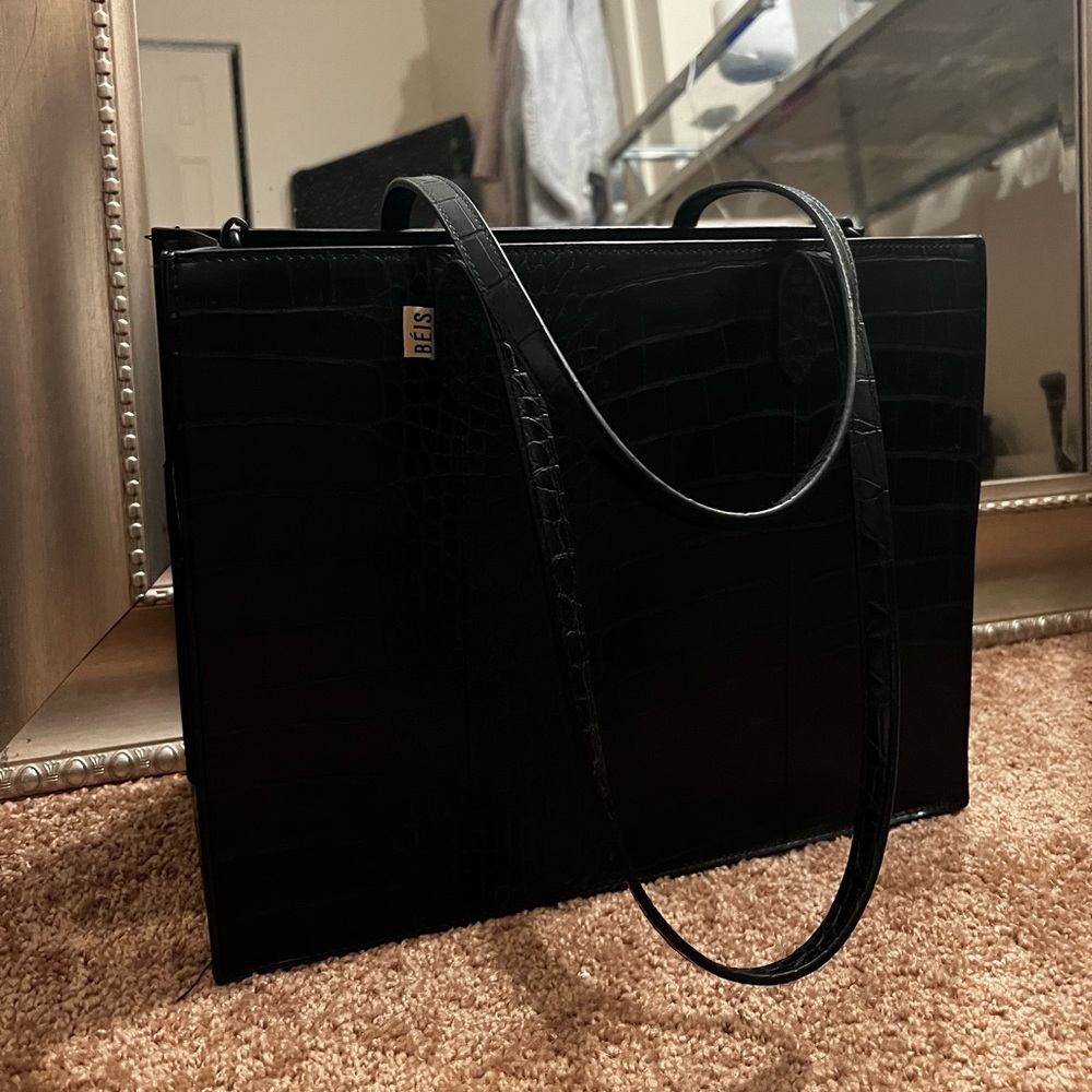 BEIS The Mini Work Tote in Black Croc